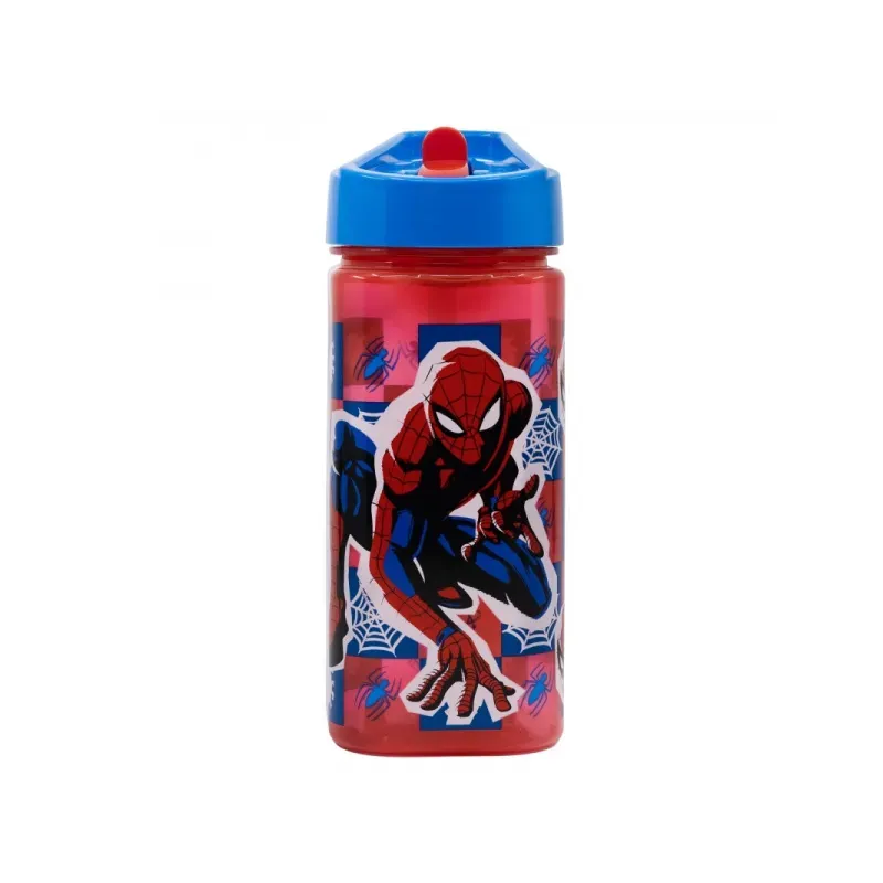 Plastová hranatá fľaša s výsuvnou slamkou SPIDERMAN, Tritan 530ml, 74714