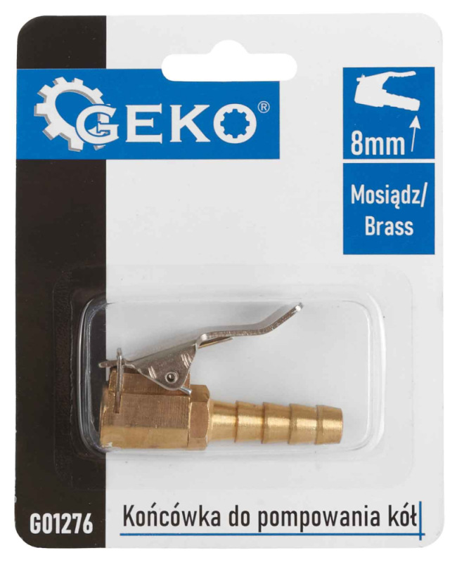 Mosadzná koncovka k hadičke s priemerom 8 mm na plnenie pneumatík, GEKO 2