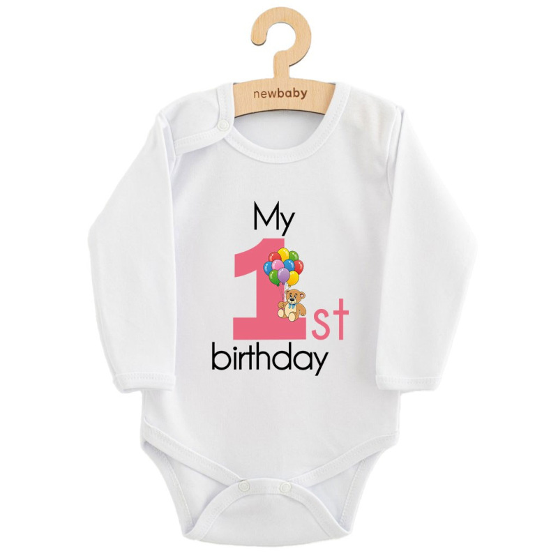 Detské body s potlačou New Baby My first birthday pink 86 (12-18m) 2