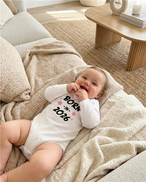 Detské body s potlačou New Baby BORN IN 2026 pink 80 (9-12m) 3