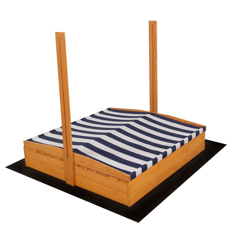 Detské drevené uzatvárateľné pieskovisko s lavičkami a strieškou Baby Mix 120x120 cm modro-biele 2