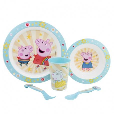 STOR Detský plastový riad Peppa Pig (tanier, miska, pohár, príbor), 41260