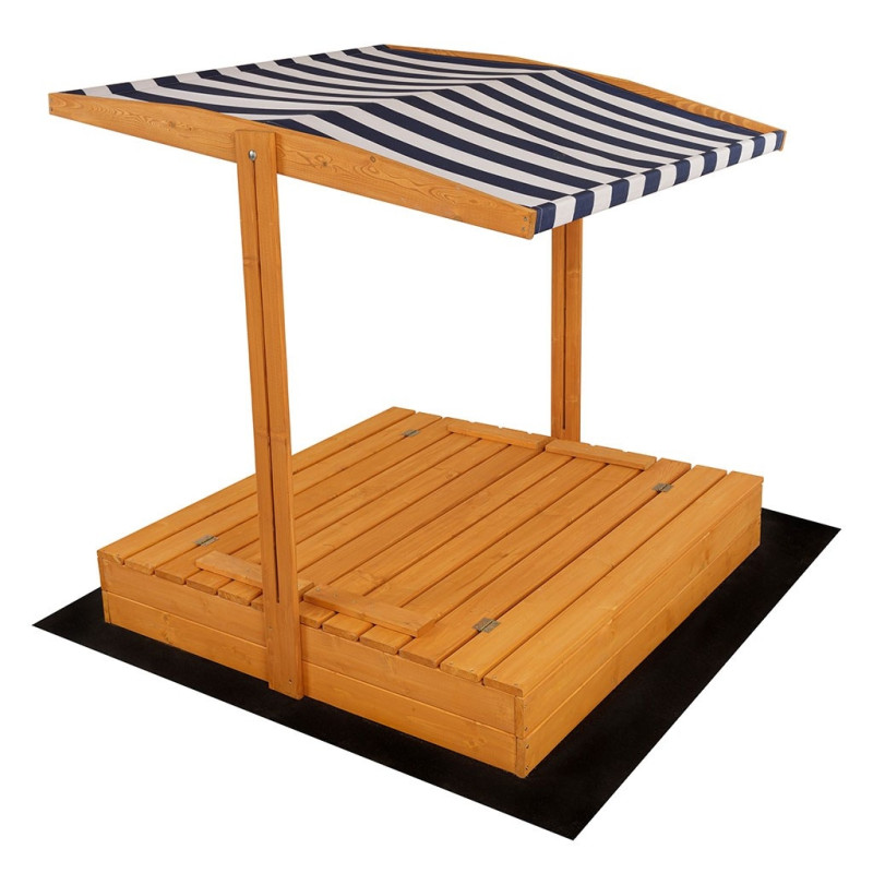 Detské drevené uzatvárateľné pieskovisko s lavičkami a strieškou Baby Mix 120x120 cm modro-biele 3