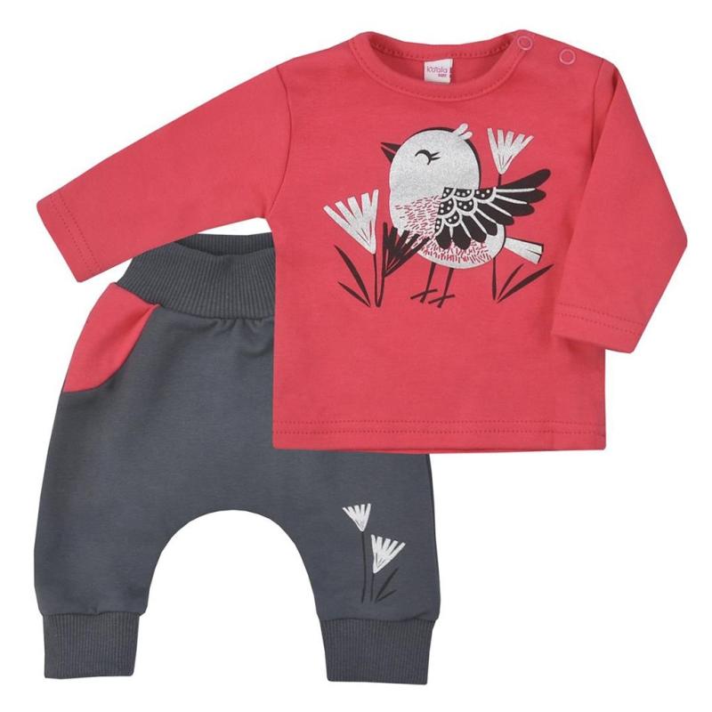 Dojčenské bavlnené tepláčky a tričko Koala Birdy tmavo ružové 62 (3-6m)