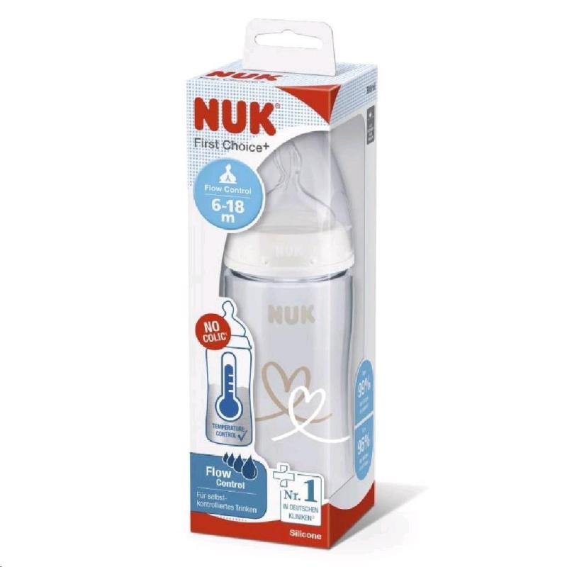 Dojčenská fľaša NUK FC+Temperature Control 300 ml BOX-Flow Control cumlík beige