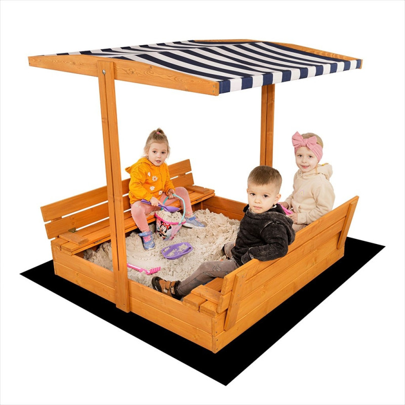 Detské drevené uzatvárateľné pieskovisko s lavičkami a strieškou Baby Mix 120x120 cm modro-biele 1