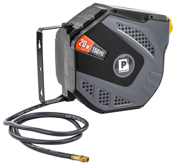 Navíjací bubon s držiakom na stenu s hadicou na vzduch, 8 x 12 mm, dĺžka 20 m, POWERMAT 7