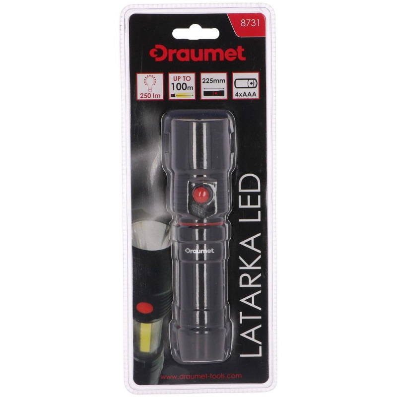 Baterka LED, 2 funkcie 225mm, 250 lm, DRAUMET 2