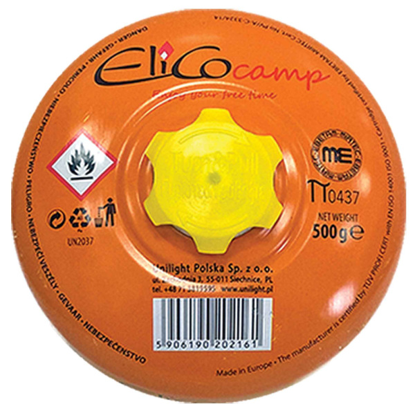 Plynová kartuša s propan-butanom 500 g, pripojenie na závit 7/16“, ELICO 1