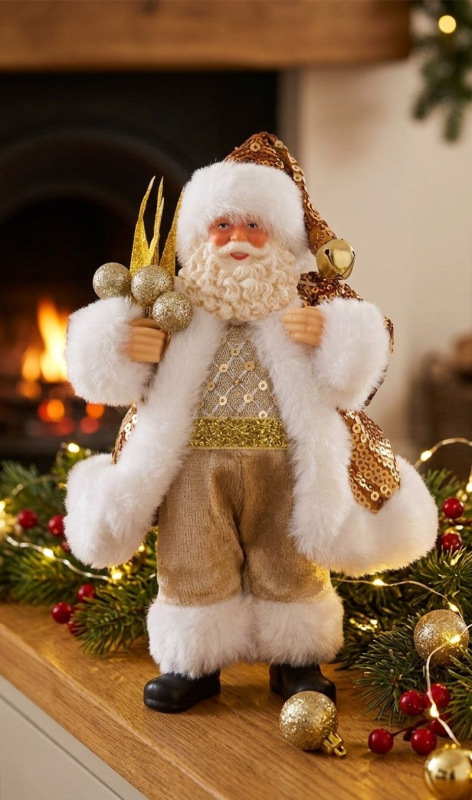 Dekorácia MagicHome Vianoce, santa, textil, zlatý, 6x11x18 cm 1
