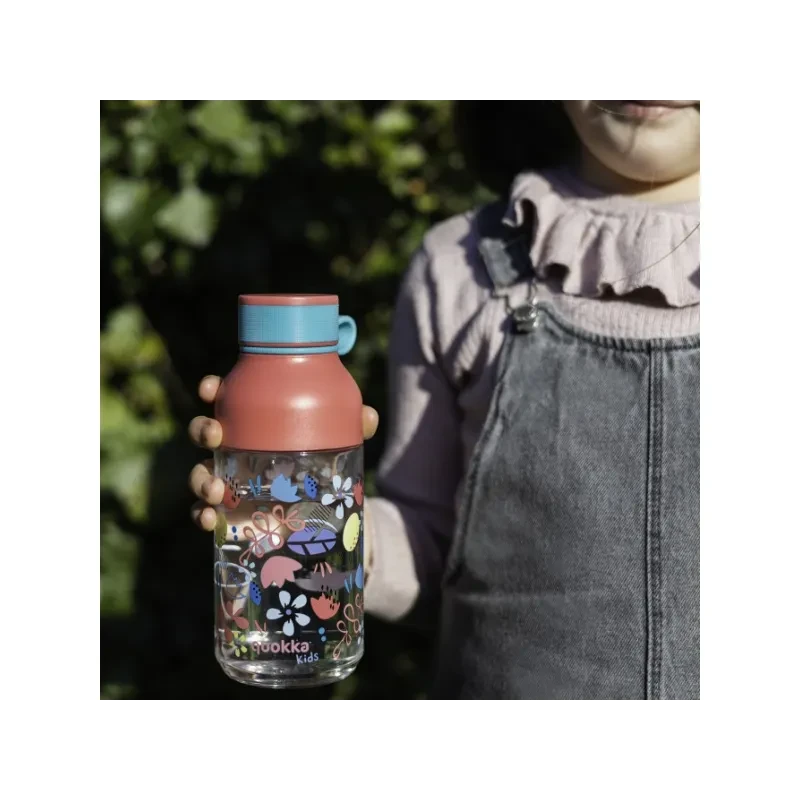 Quokka Kids Ice, Plastová fľaša s pútkom Flowers, 430ml, 40158 3