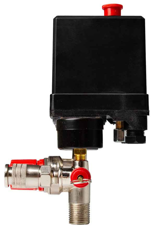 Tlakový spínač na kompresor, 6-8 barov, 400V, 2 výstupy 1/4" s manometrami, MAR-POL 7