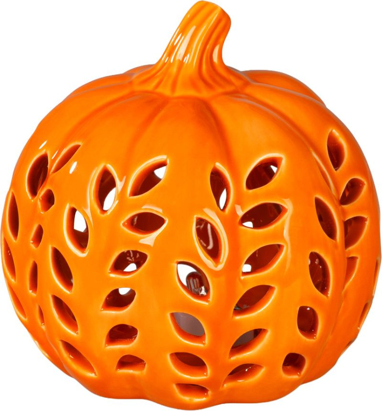 Dekorácia MagicHome Nature, tekvica, s Led osvetlením, porcelánová, 10,5x10,5x10,6 cm