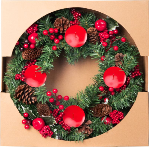 Veniec MagicHome Vianoce, adventný, červený, 41 cm 1