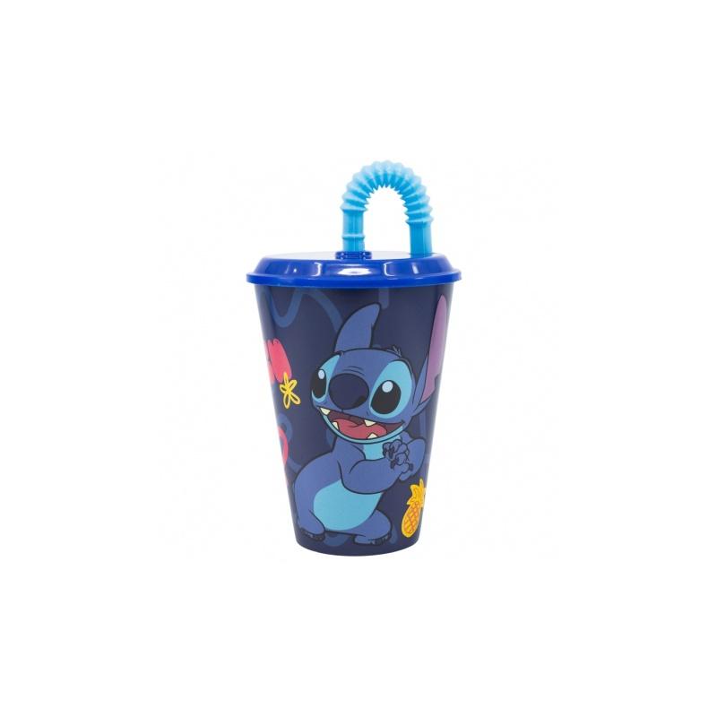 STOR Plastový pohár s vrchnákom a slamkou Lilo & Stitch, 430ml, 75030