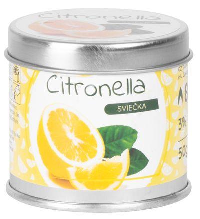 Sviečka Citronella, repelentná, plechová dóza, 50 g, 55x55 mm, Sellbox 12 ks