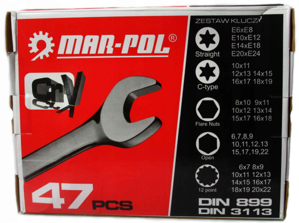 Sada kľúčov očkoplochých, očkových, TORX, Typ C, polootvorených, 47-dielna, MAR-POL 6