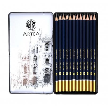 ASTRA Umelecké skicovacie ceruzky v plechovej krabičke, sada 12ks, 8B - 3H, 206120013