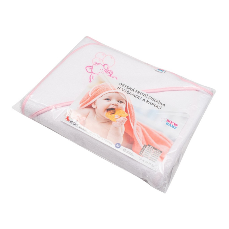 Detská froté osuška s výšivkou a kapuckou New Baby 100x100 biela sloník 3