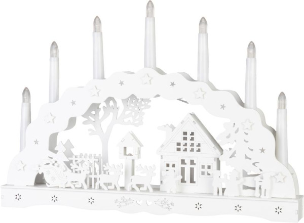 Dekorácia MagicHome Vianoce, domček, drevo, 10xLED teplá biela, 45x5.2x31 cm, 2xAA 1