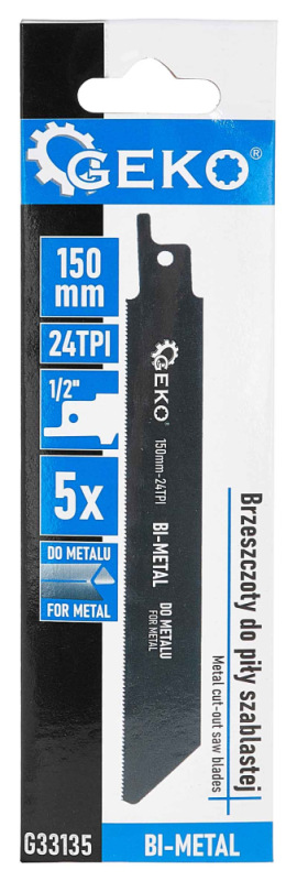 Sada mečových pílových listov na kov Bimetal 150 mm 24 TPI, 5 ks do chvostovej píly, GEKO 4