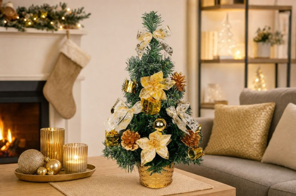 Stromček MagicHome Vianoce, ozdobený, zlatý, 40 cm 1