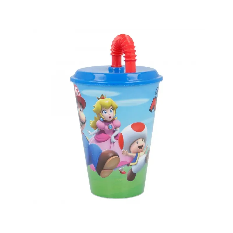 Plastový pohár s vrchnákom a slamkou SUPER MARIO 430ml, 21430