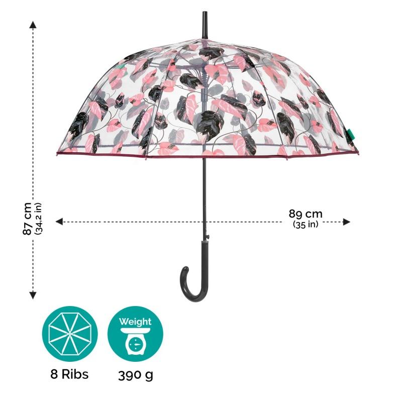 PERLETTI Dámsky priehľadný dáždnik s motívom listov Perletti, 61cm, 26390