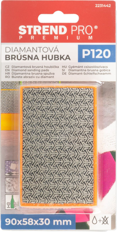 Hubka Strend Pro Premium, 90x58x30 mm, P120, brúsna, diamantová, pre obkladačov 2