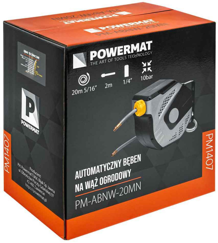 Navíjací bubon s držiakom na stenu s hadicou na vzduch, 8 x 12 mm, dĺžka 20 m, POWERMAT 3