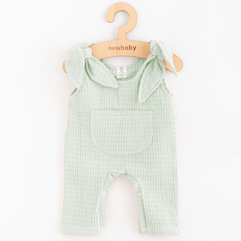 Dojčenské mušelínové zahradníčky New Baby Comfort clothes šalviová 68 (4-6m)
