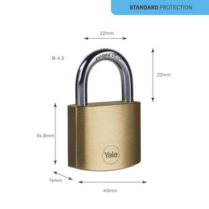 Zámok Yale Y110B/40/122/2, Standard Security, visiaci, 40 mm, zjednotené 2 zámky s 3 kľúčami