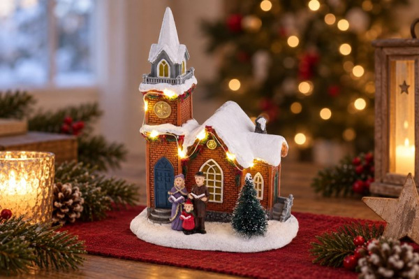 Dekorácia MagicHome Vianoce, Kostol, LED, 2xAAA, 12,5x9,5x17,5 cm 1