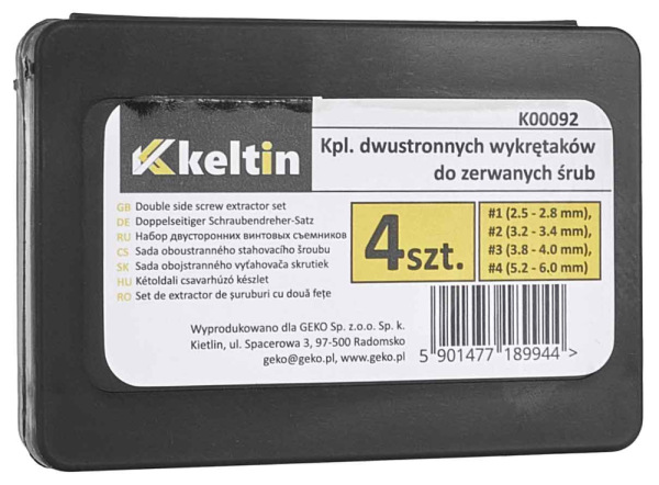 Sada vyťahovačov zalomených skrutiek 4-dielna, KELTIN 3