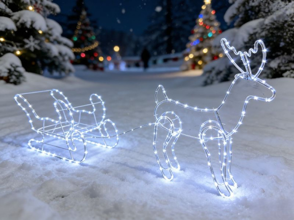 Dekorácia MagicHome Vianoce, sob, so záprahom, 240x LED studená biela, exteriér, L-1,2 m 2