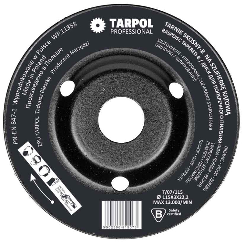 Rašpľa šikmá 115 x 3 x 22,2 mm nízky zub, TARPOL, T-07 3
