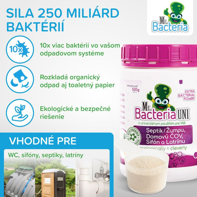 Aktivátor Mr.Bacteria UNI 4v1, do septiku, sifónu, ČOV a latríny, 500 g 1