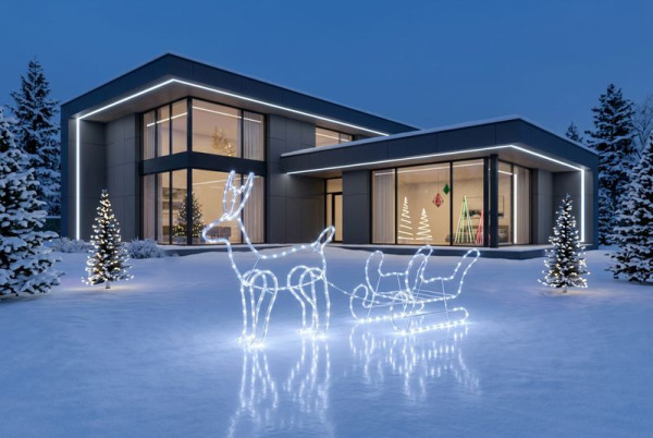 Dekorácia MagicHome Vianoce, sob, so záprahom, 240x LED studená biela, exteriér, L-1,2 m 3