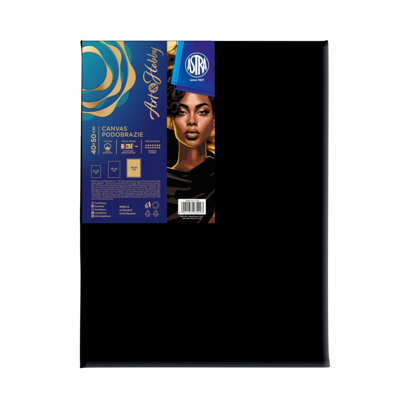 Čierne maliarske plátno ASTRA Art & Hobby 40×50 cm, bavlnené s rámom a klinmi, 801125003