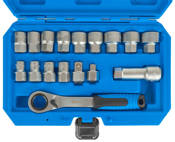 Sada gola nadstavcov SPLINE 10-24 mm s adaptérom 1/2" a 3/8", 17-dielna , GEKO 3