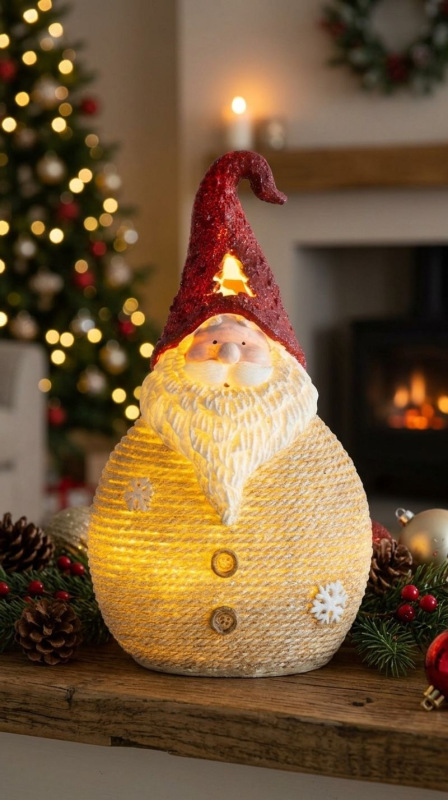 Postavička MagicHome Vianoce, Santa okrúhly stredný, LED, polyresin, 3xAAA, 28,5 cm 1