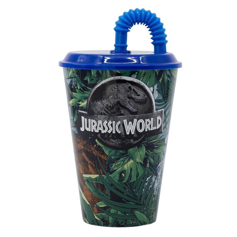 STOR Plastový pohár s vrchnákom a slamkou JURASSIC WORLD Dinosaur, 430ml, 14630