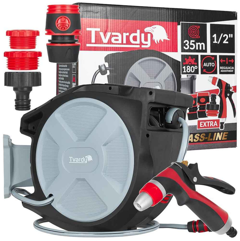 Navíjací bubon s držiakom na stenu so záhradnou 1/2" hadicou 35 m, TVARDY