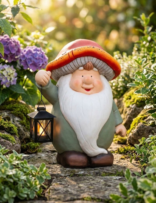 Dekorácia MagicHome Nature, Trpaslík - muchotrávka s lampášom, magnézia, 25x31x38 cm 1