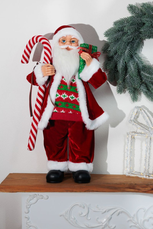 Dekorácia MagicHome Vianoce, Santa, s darčekom, červený, 60 cm 2