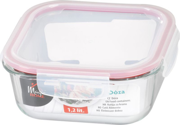 Dóza MagicHome, štvorcová, 1200 ml, s vekom, Clip, sklenená 2