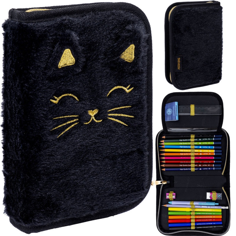 Vyklápací peračník s náplňou AstraBAG FLUFFY KITTY BLACK, AC11, 503025026