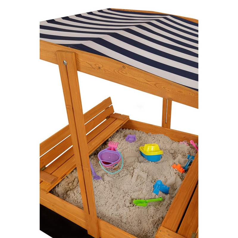 Detské drevené uzatvárateľné pieskovisko s lavičkami a strieškou Baby Mix 120x120 cm modro-biele 5