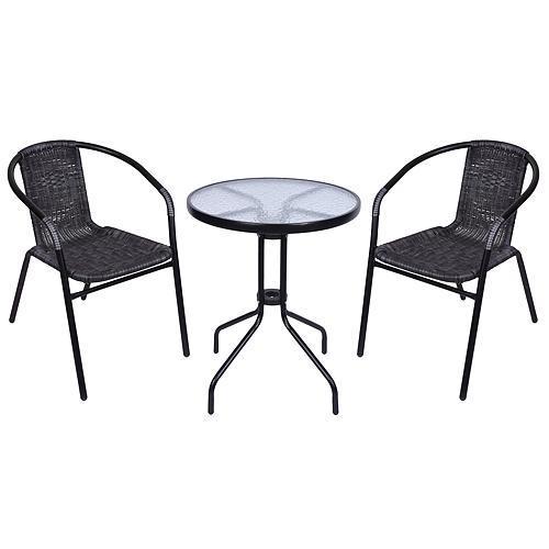 Set balkónový ALESIA, čierny/antracit, stôl 70x60 cm, 2x stolička 52x55x73 cm, oceľ