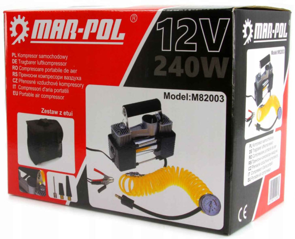 Automobilový kompresor do zásuvky 12V, maximálny tlak 10 barov, MAR-POL 8